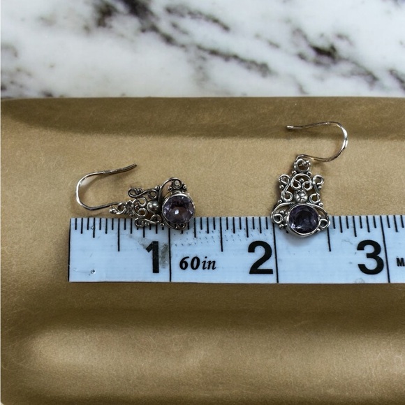 Sterling Silver Amethyst Drop Earrings - Picture 5 of 12